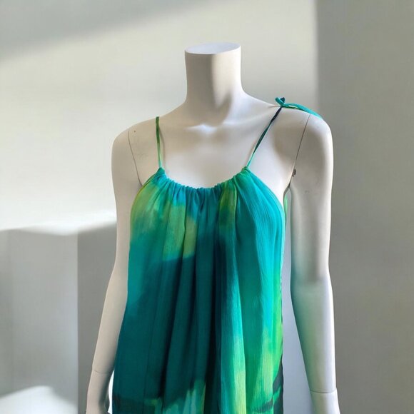 BCBGMAXAZRIA Blue Tie Dye Balloon Halter Collar Dress, size Medium - Picture 7 of 13